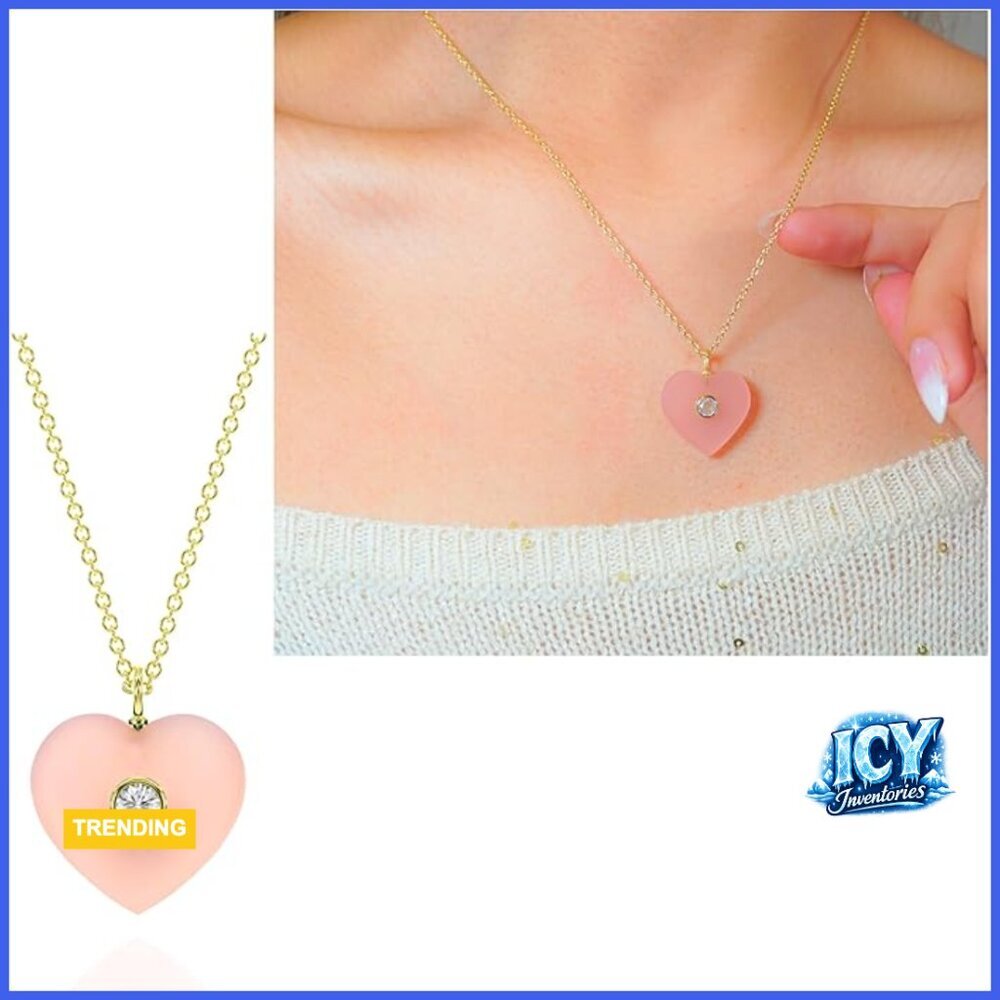 Heart-Shaped Gemstone Necklace 925 Sterling Silver 18K Gold Plating